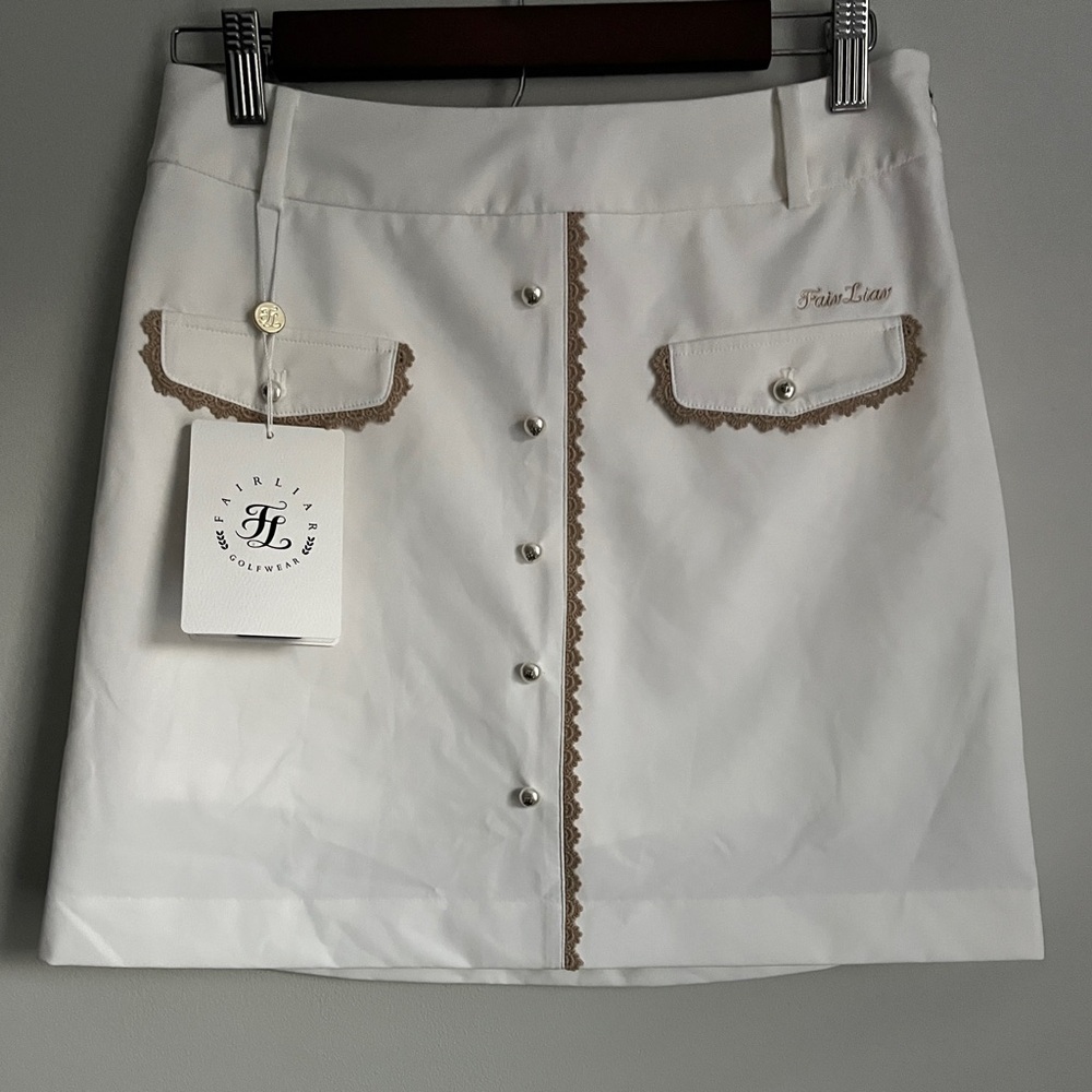 New Fair Liar White / Beige Embroidery / Pearl Tennis Golf Pickleball Skort M